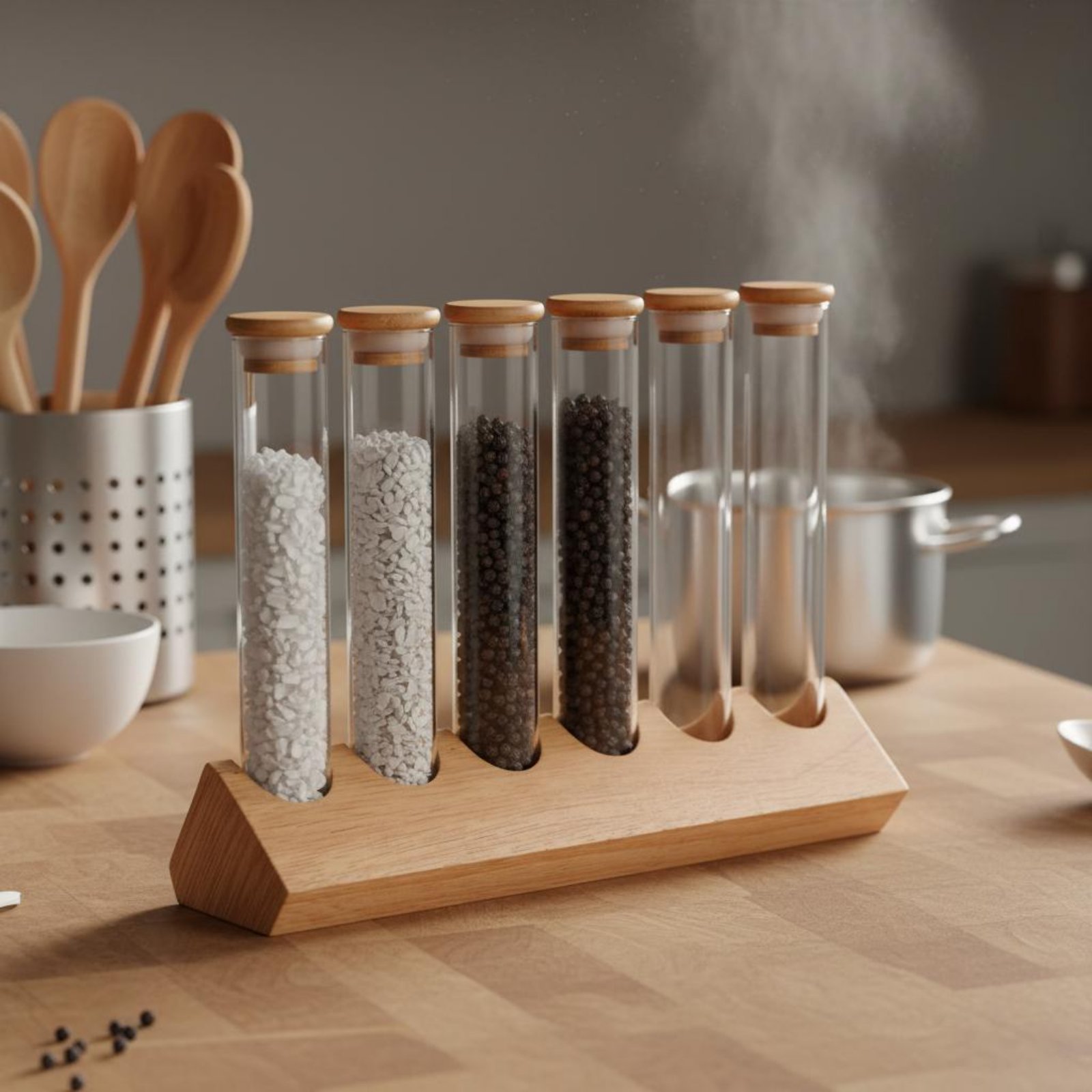 Zestaw szklanych pojemników z  – Display Stand Wood recenzja i cena