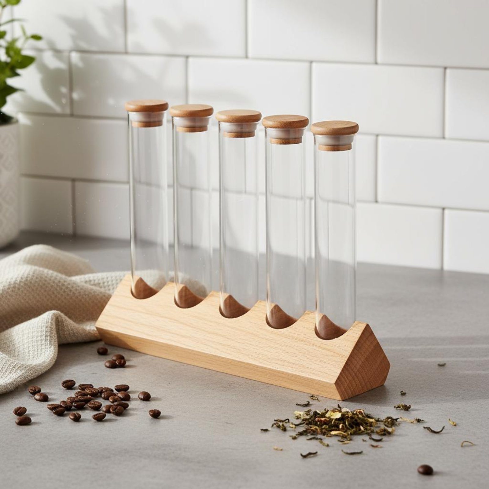 Zestaw szklanych pojemników z  – Display Stand Wood recenzja i cena